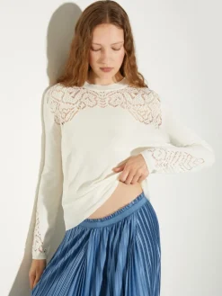 Pointelle-knit cotton jumper - milk