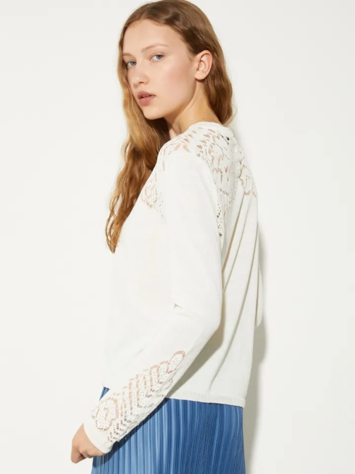Pointelle-knit cotton jumper - milk