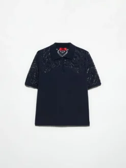 Pointelle-knit cotton polo shirt - navy