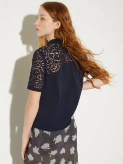 Pointelle-knit cotton polo shirt - navy