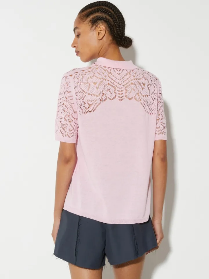 Pointelle-knit cotton polo shirt - pink