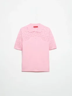 Pointelle-knit cotton polo shirt - pink