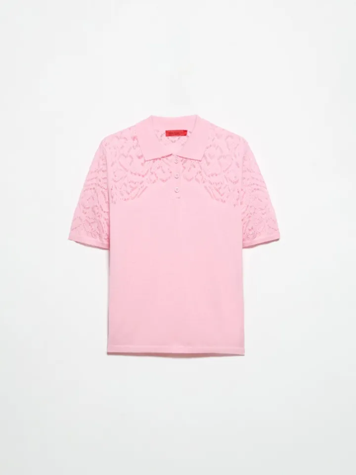 Pointelle-knit cotton polo shirt - pink