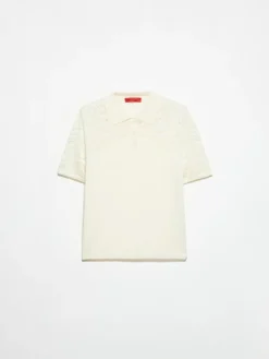 Pointelle-knit cotton polo shirt - milk