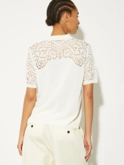 Pointelle-knit cotton polo shirt - milk