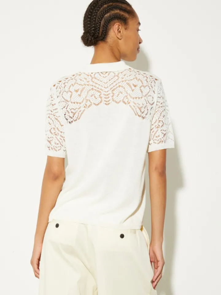 Pointelle-knit cotton polo shirt - milk