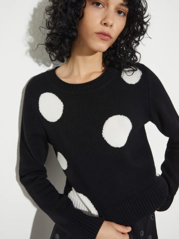 Polka-dot jacquard jumper - black