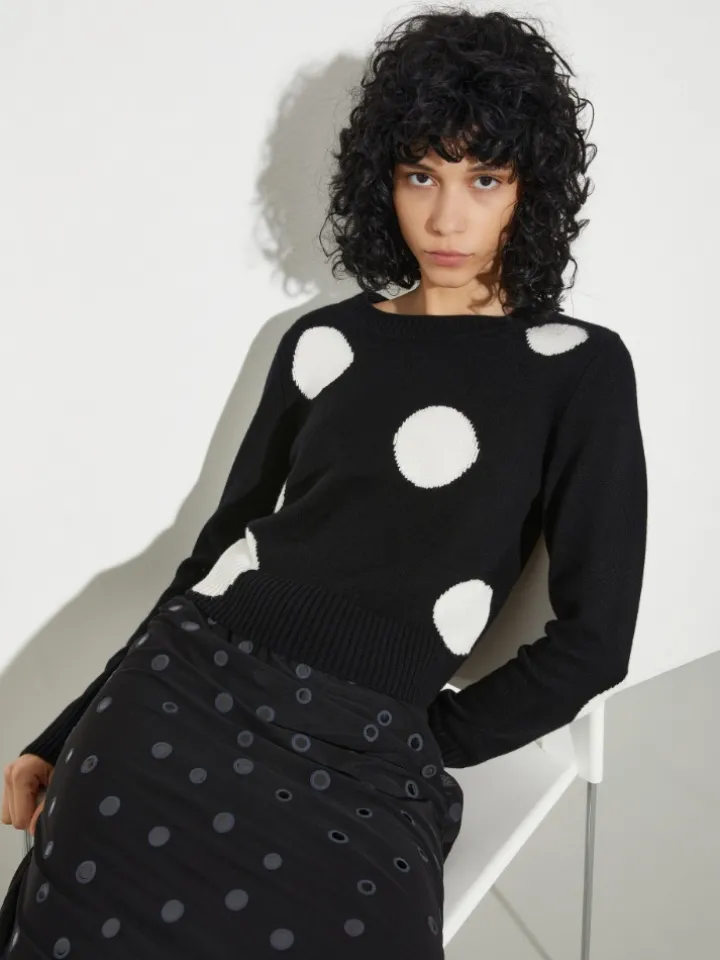 Polka-dot jacquard jumper - black