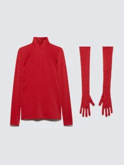 Polka-dot T-shirt with gloves - red
