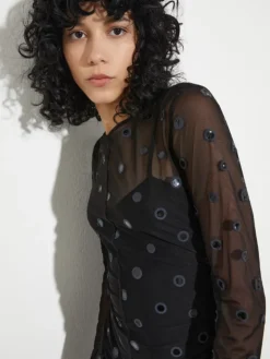 Polka-dot tulle-jersey dress - black