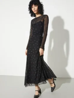 Polka-dot tulle-jersey dress - black