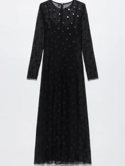 Polka-dot tulle-jersey dress - black