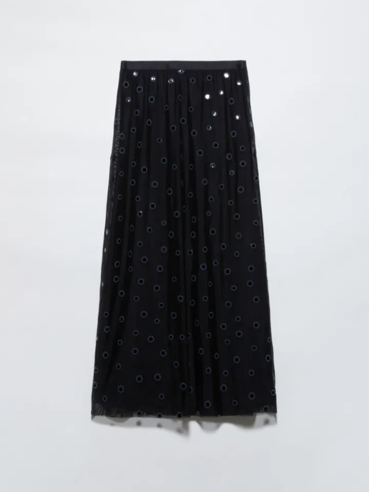 Polka-dot tulle-jersey skirt - black