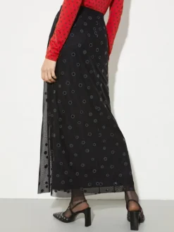 Polka-dot tulle-jersey skirt - black
