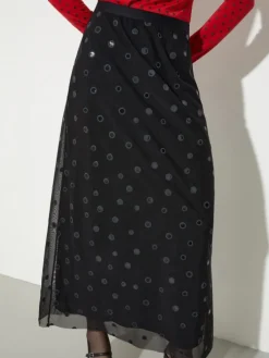Polka-dot tulle-jersey skirt - black
