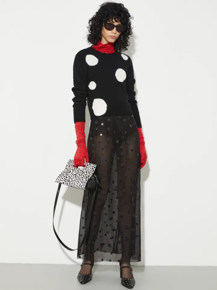 Polka-dot tulle-jersey skirt - black