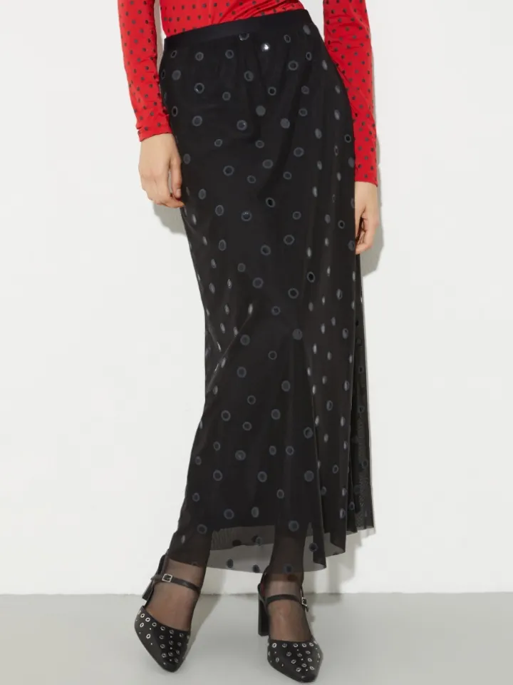 Polka-dot tulle-jersey skirt - black