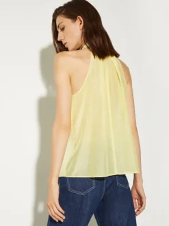 Poplin and voile halterneck top - lemon
