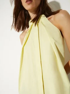 Poplin and voile halterneck top - lemon