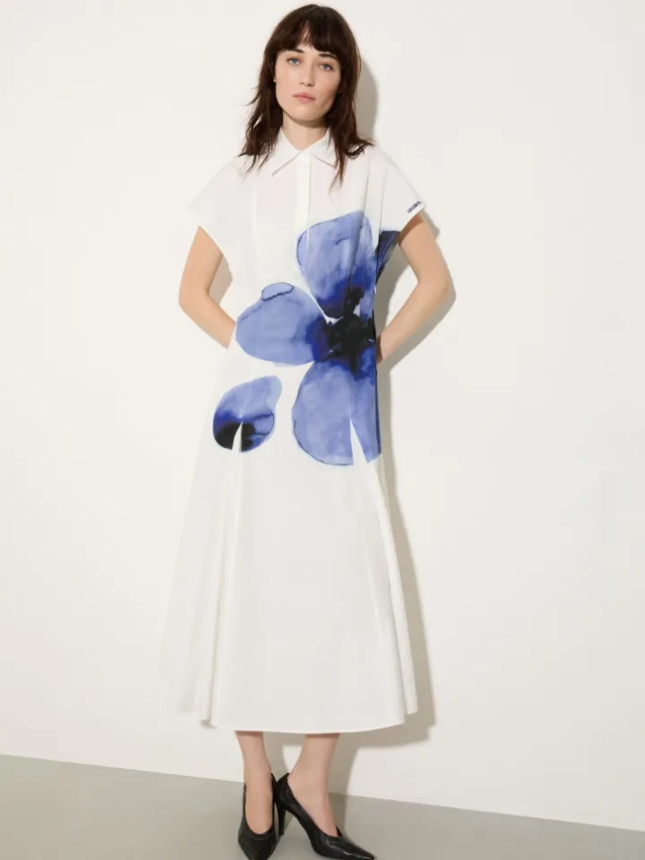 Poplin fit-and-flare dress - cream