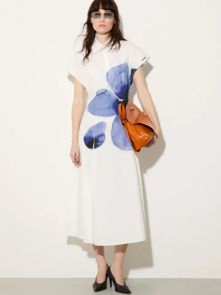 Poplin fit-and-flare dress - cream
