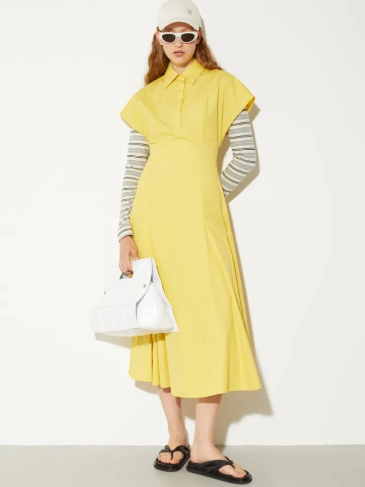 Poplin fit-and-flare dress - light yellow