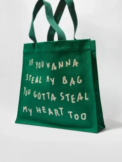 Printed canvas shopping tote - green