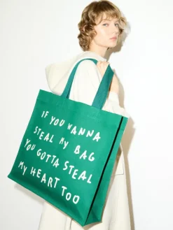 Printed canvas shopping tote - green