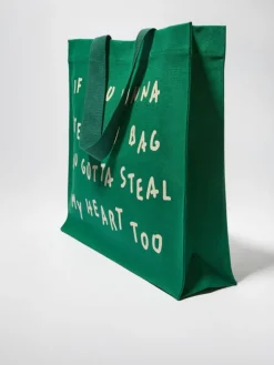 Printed canvas shopping tote - green