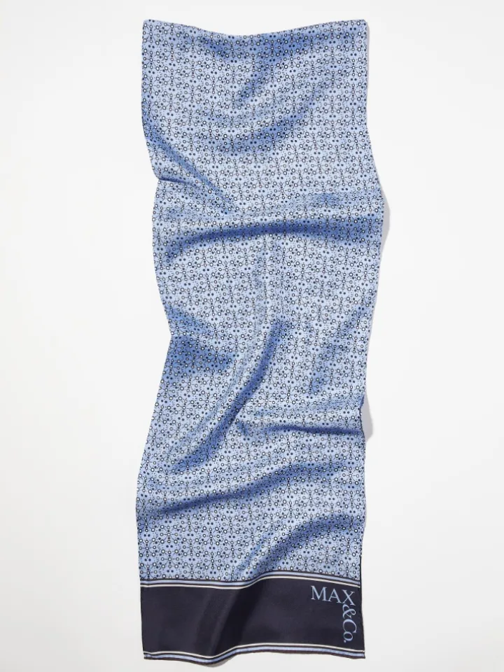 Printed silk-twill scarf - navy