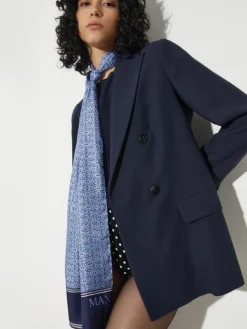 Printed silk-twill scarf - navy