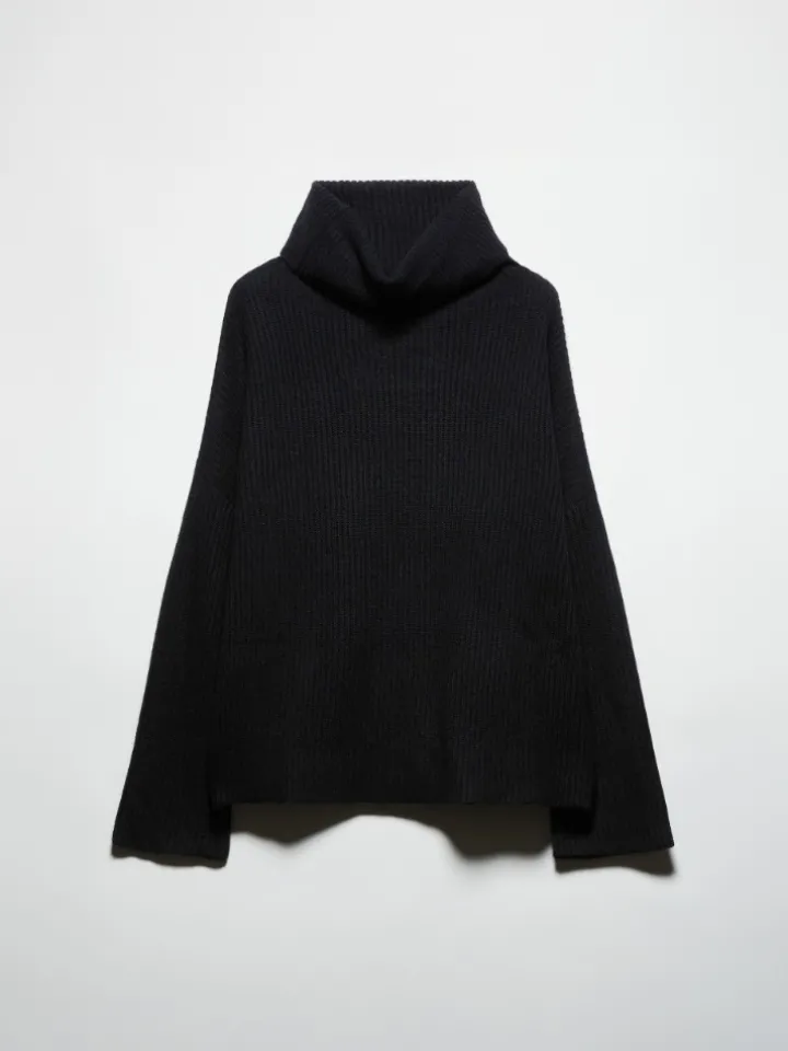 Pure cashmere polo neck - black