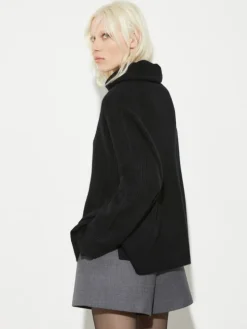 Pure cashmere polo neck - black