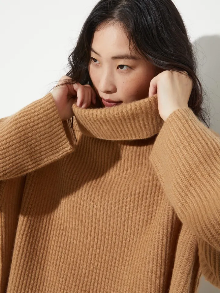 Pure cashmere polo neck - camel