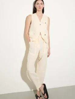 Pure linen barrel-leg trousers - milk