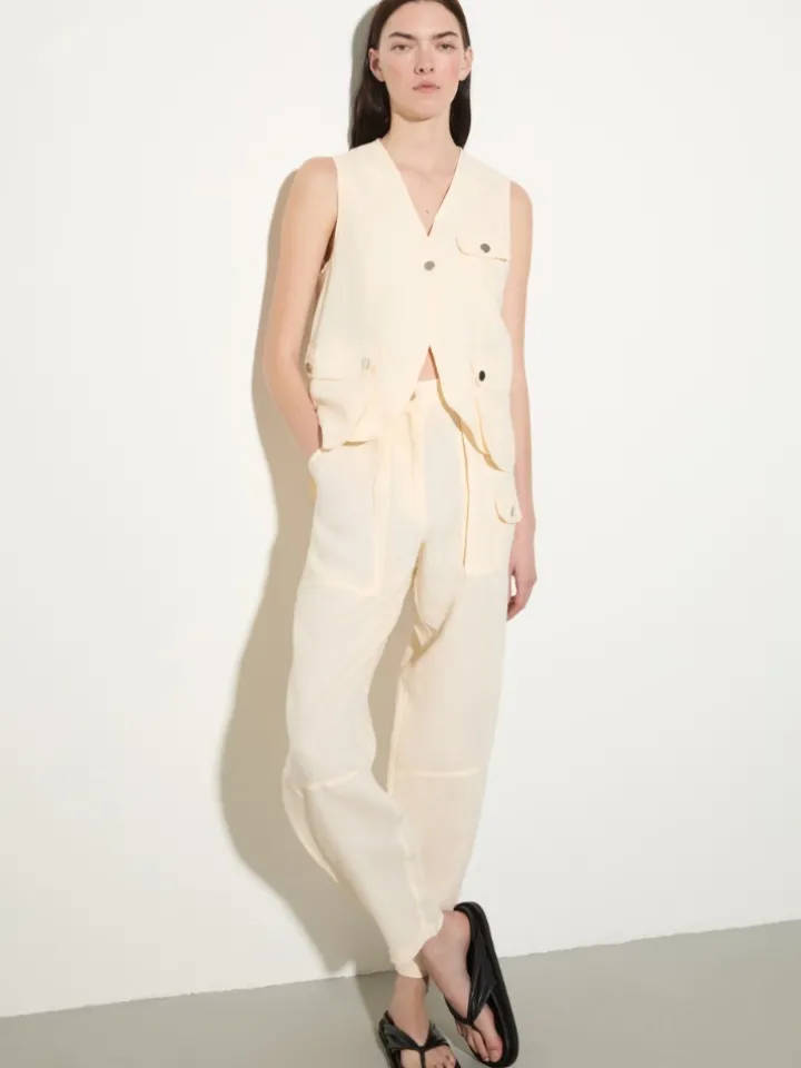 Pure linen barrel-leg trousers - milk