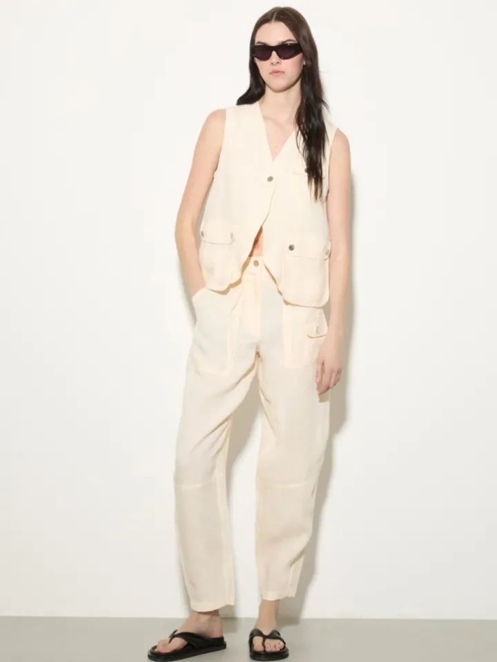 Pure linen barrel-leg trousers - milk