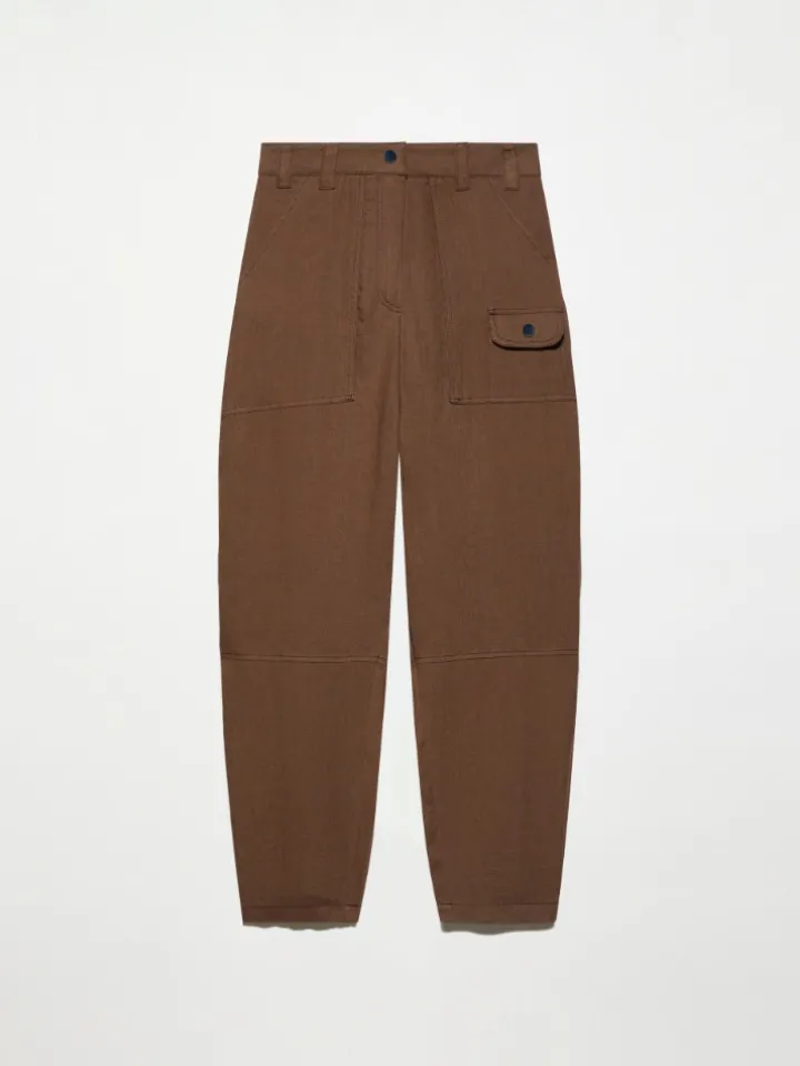 Pure linen barrel-leg trousers - coffee