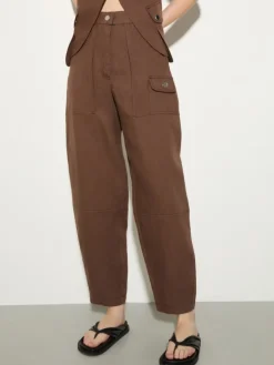 Pure linen barrel-leg trousers - coffee