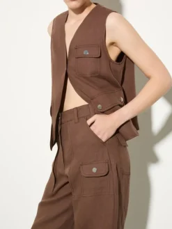 Pure linen barrel-leg trousers - coffee