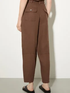 Pure linen barrel-leg trousers - coffee