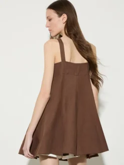Pure linen fit & flare top - coffee
