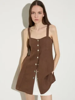 Pure linen fit & flare top - coffee