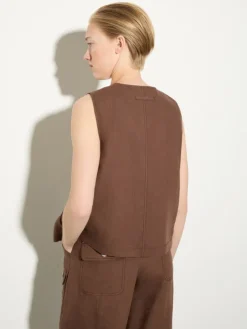 Pure linen gilet - coffee