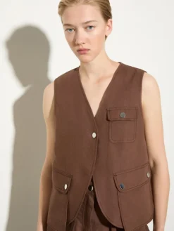 Pure linen gilet - coffee