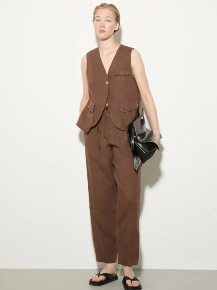 Pure linen gilet - coffee
