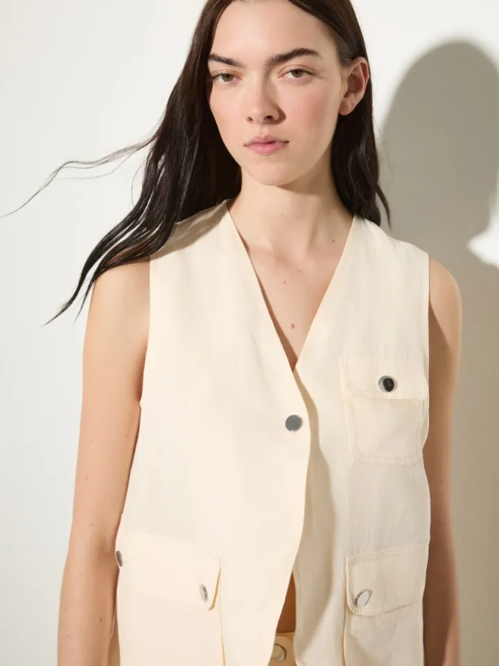 Pure linen gilet - milk
