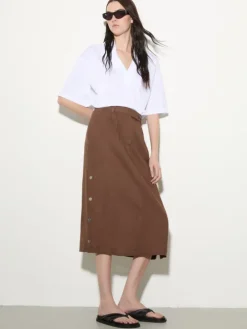 Pure linen midi skirt - coffee