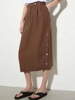 Pure linen midi skirt - coffee