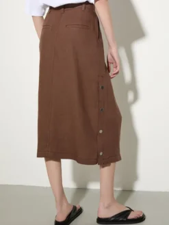 Pure linen midi skirt - coffee